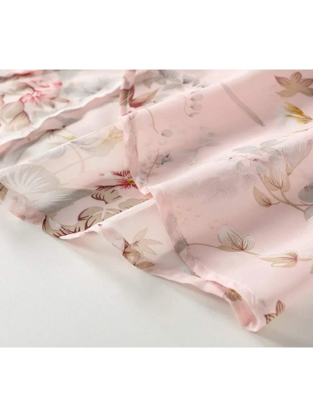 Women's Floral Print Sheer Chiffon 3/4 Bat Sleeve Casual Loose Kimono Cardigan C